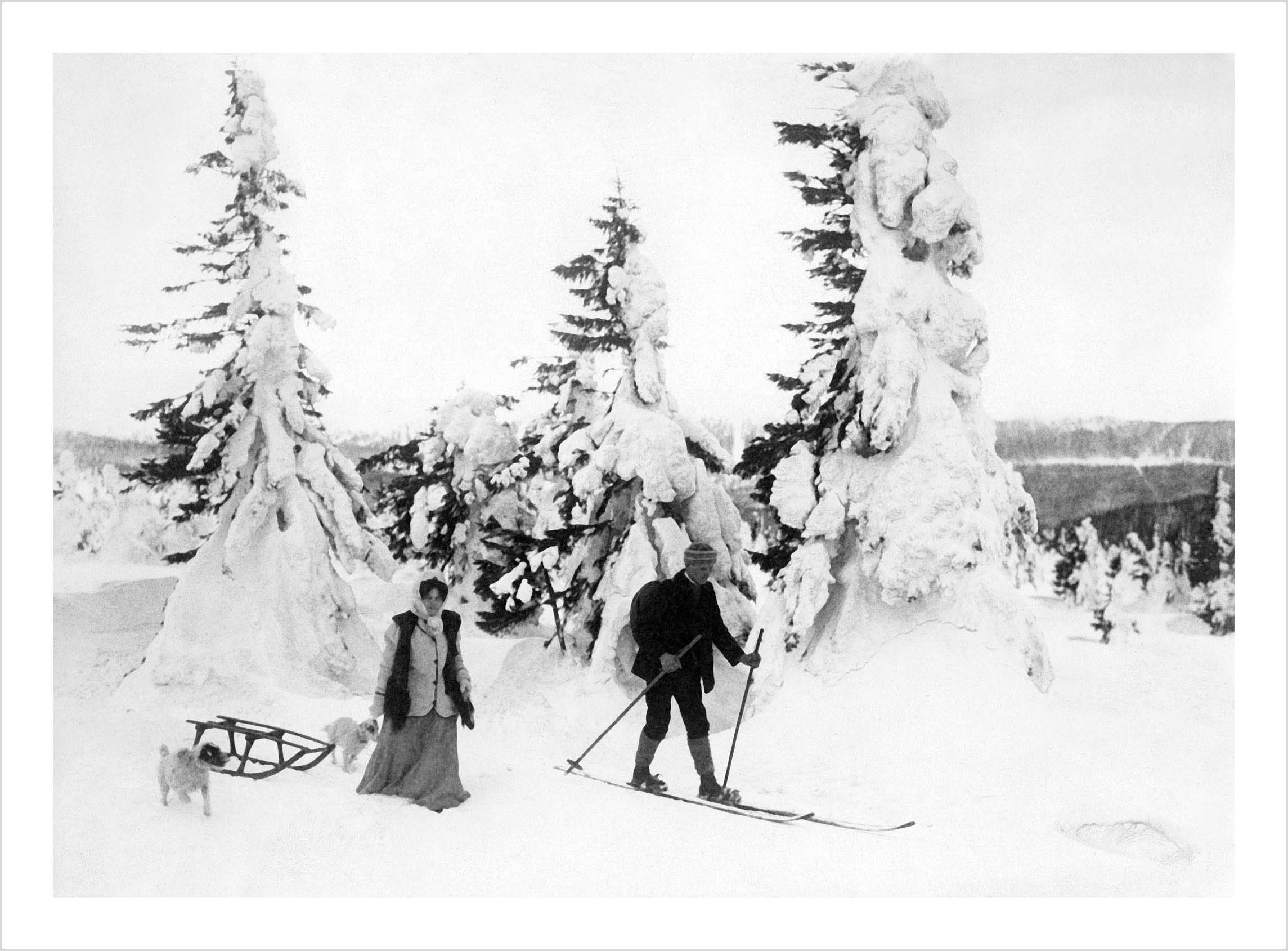 Couple skiing home Couple skiing home
