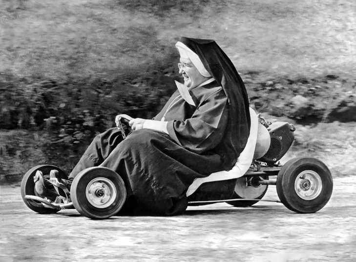 Nun on a go kart Nun on a go kart