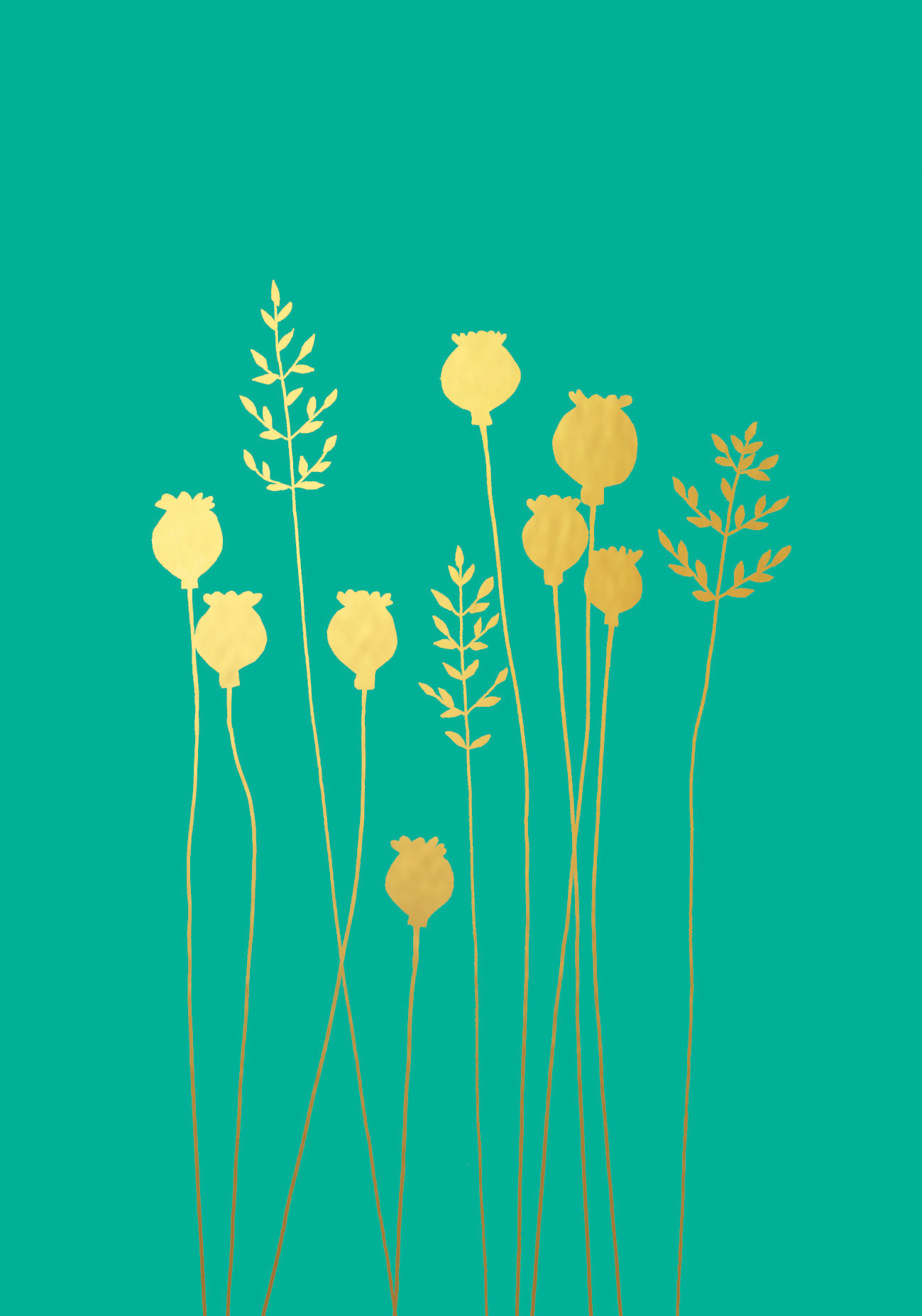 Poppyheads & Grass Gold Greeting Card Poppyheads & Grass Gold Greeting Card