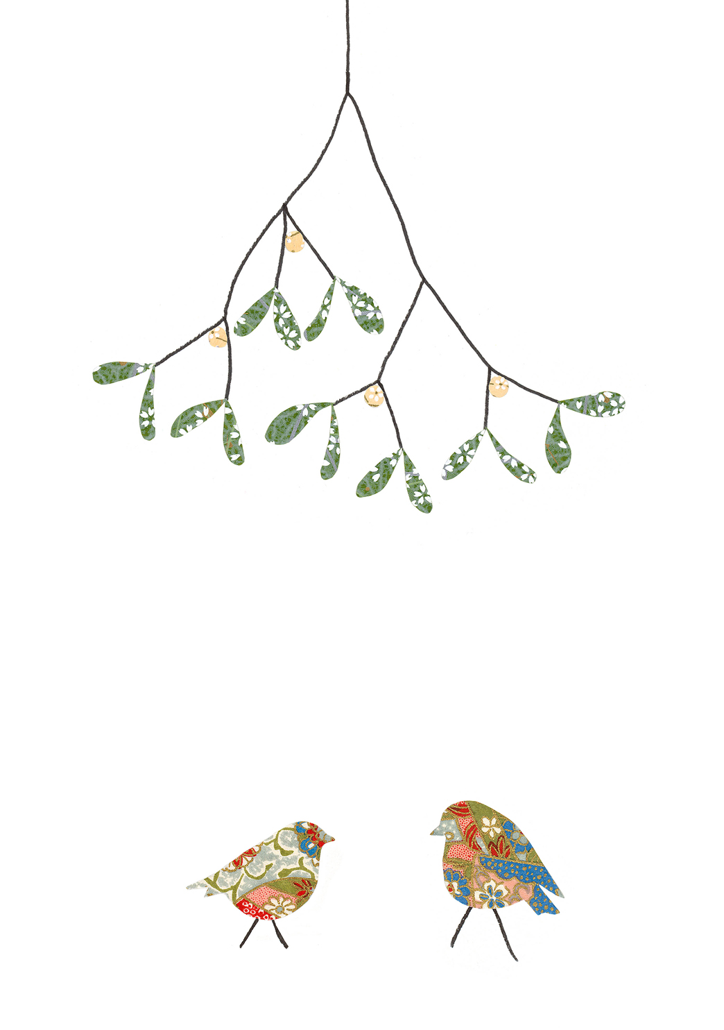 Two Robins and Mistletoe Greeting Card Two Robins and Mistletoe Greeting Card