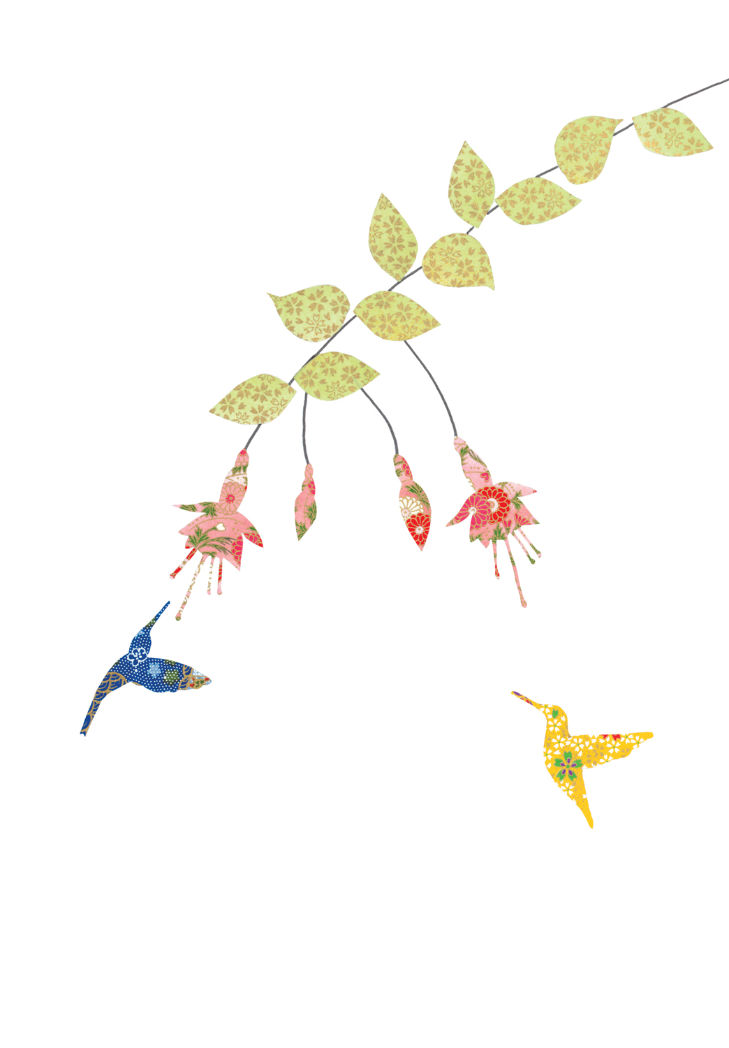 Fuchsia & Two Hummingirds Greeting Card Fuchsia & Two Hummingirds Greeting Card